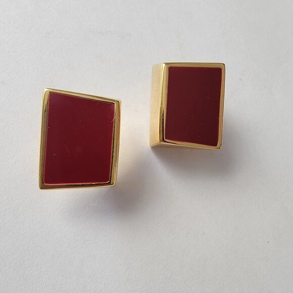 Unique Napier Geometric Gold and Mauve Tone Clip-on Earrings - Picture 2 of 10
